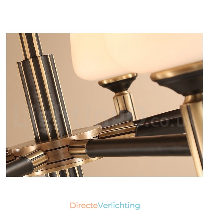 Grote luxe rustieke retro vintage kroonluchter van puur messing met glazen kappen