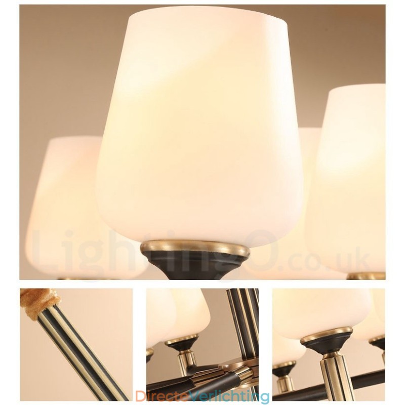Grote luxe rustieke retro vintage kroonluchter van puur messing met glazen kappen