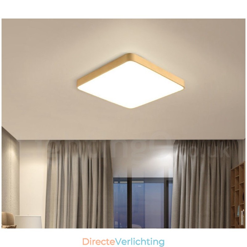 Ultradunne vierkante dimbare moderne eigentijdse Scandinavische stijl plafondlampen van messing met acryl kap, kunnen ook als wandlamp worden gebruikt