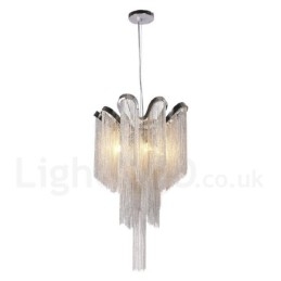 Aluminium kwastjes kroonluchter design hanglamp zilverkleur