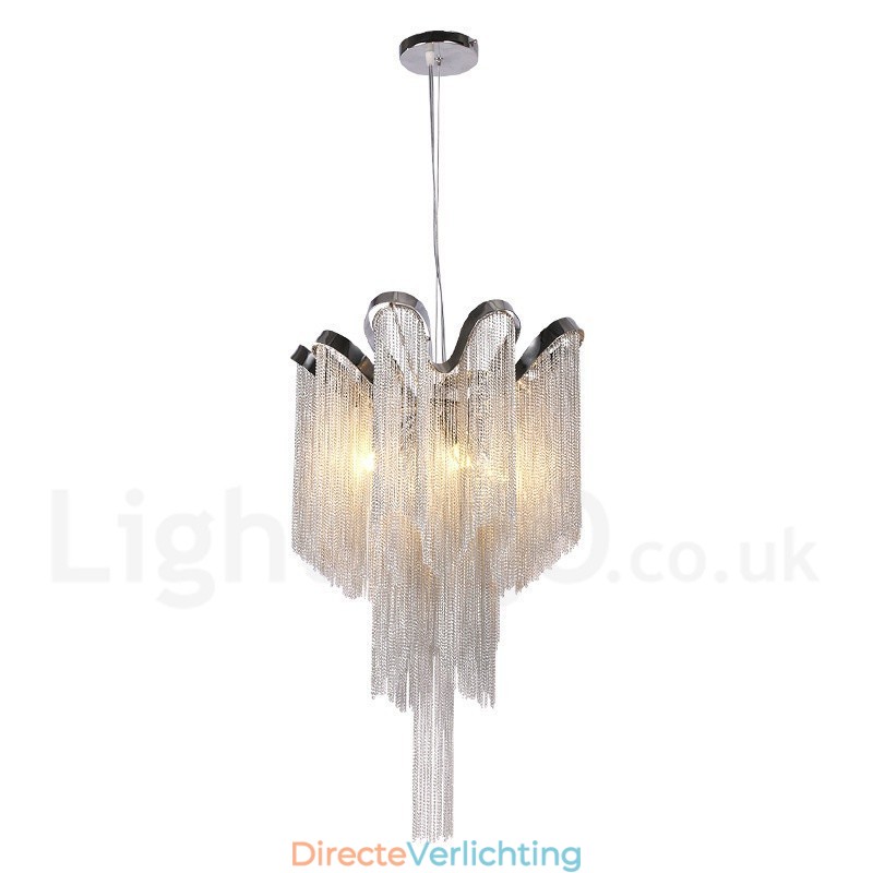 Aluminium kwastjes kroonluchter design hanglamp zilverkleur