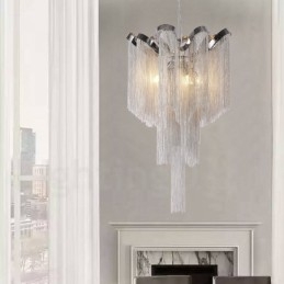 Aluminium kwastjes kroonluchter design hanglamp zilverkleur