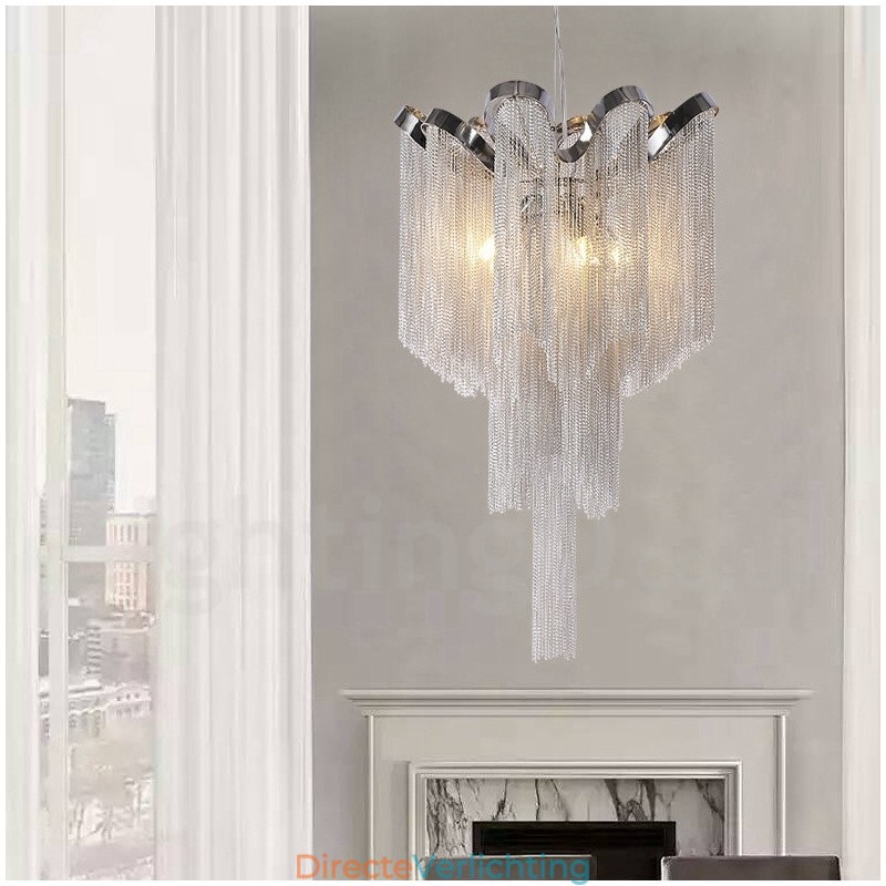 Aluminium kwastjes kroonluchter design hanglamp zilverkleur