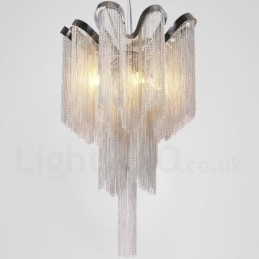 Aluminium kwastjes kroonluchter design hanglamp zilverkleur