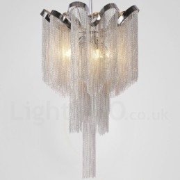 Aluminium kwastjes kroonluchter design hanglamp zilverkleur