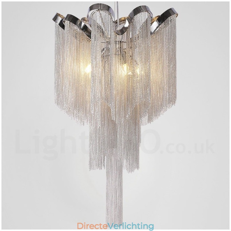 Aluminium kwastjes kroonluchter design hanglamp zilverkleur
