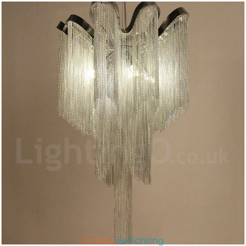 Aluminium kwastjes kroonluchter design hanglamp zilverkleur