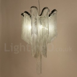 Aluminium kwastjes kroonluchter design hanglamp zilverkleur