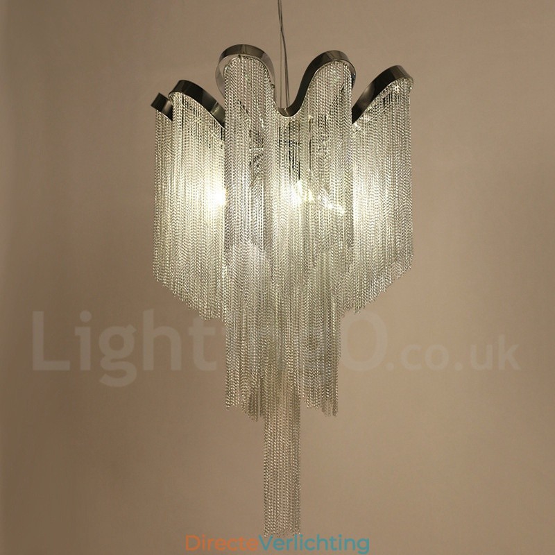 Aluminium kwastjes kroonluchter design hanglamp zilverkleur