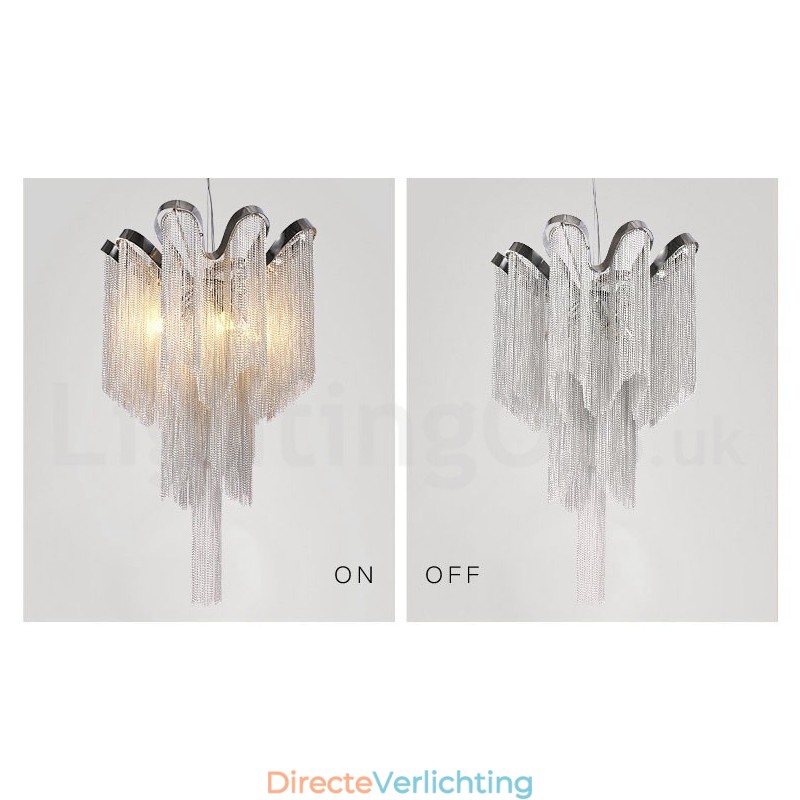 Aluminium kwastjes kroonluchter design hanglamp zilverkleur