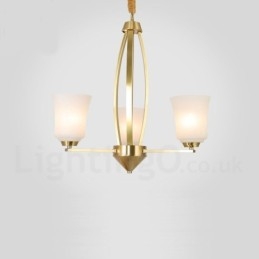 3 Lichts Pure Messing Grote Luxe Rustieke Retro Vintage Messing Hangende Kroonluchter met Glazen Kapjes