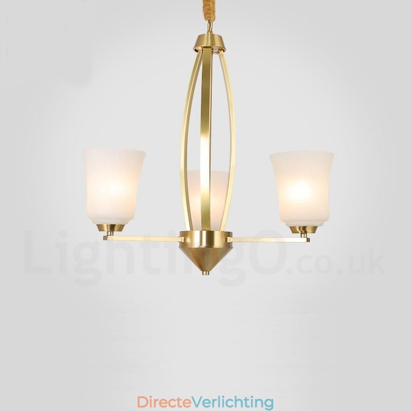 3 Lichts Pure Messing Grote Luxe Rustieke Retro Vintage Messing Hangende Kroonluchter met Glazen Kapjes