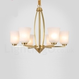 6-lichts puur messing grote luxe rustieke retro vintage messing hanglamp met glazen kappen
