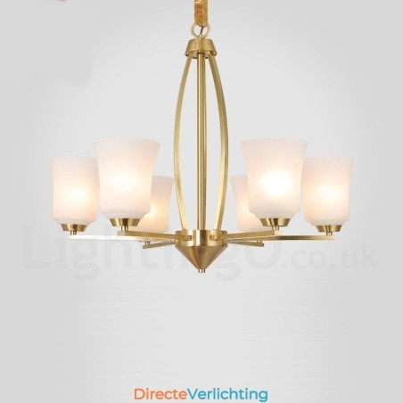 6-lichts puur messing grote luxe rustieke retro vintage messing hanglamp met glazen kappen 6-lichts puur messing grote luxe rustieke retro vintage messing hanglamp met glazen kappen