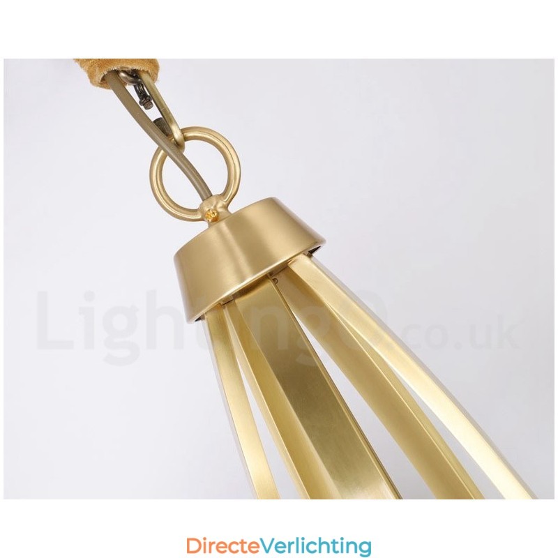 6-lichts puur messing grote luxe rustieke retro vintage messing hanglamp met glazen kappen