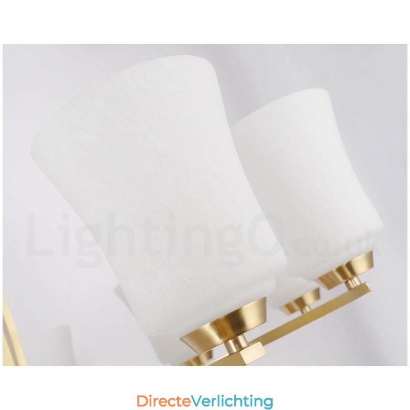 6-lichts puur messing grote luxe rustieke retro vintage messing hanglamp met glazen kappen