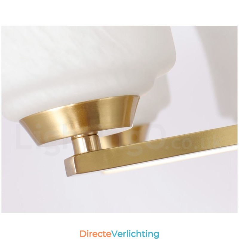 6-lichts puur messing grote luxe rustieke retro vintage messing hanglamp met glazen kappen