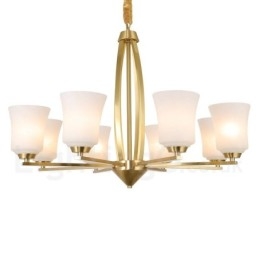 8 Lichts Pure Messing Grote Luxe Rustieke Retro Vintage Messing Hangende Kroonluchter met Glazen Kapjes