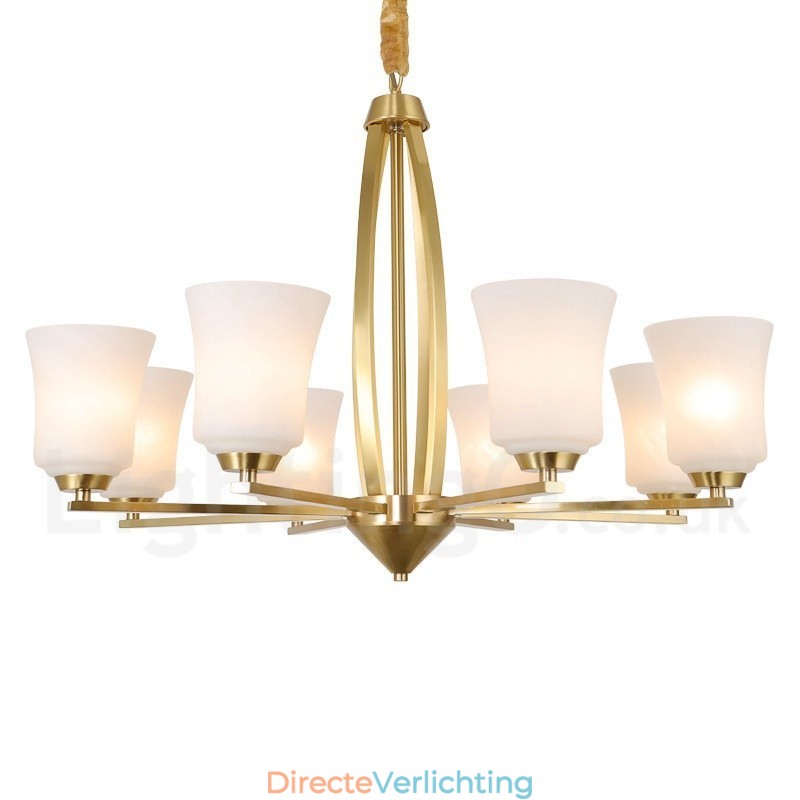 8 Lichts Pure Messing Grote Luxe Rustieke Retro Vintage Messing Hangende Kroonluchter met Glazen Kapjes