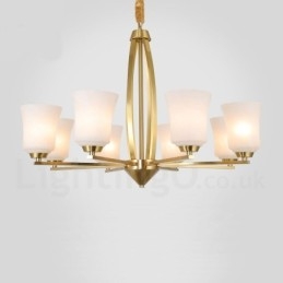 8 Lichts Pure Messing Grote Luxe Rustieke Retro Vintage Messing Hangende Kroonluchter met Glazen Kapjes