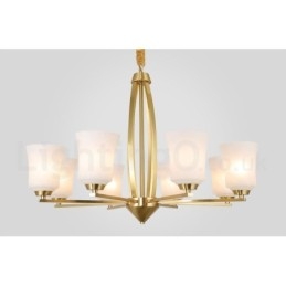 8 Lichts Pure Messing Grote Luxe Rustieke Retro Vintage Messing Hangende Kroonluchter met Glazen Kapjes