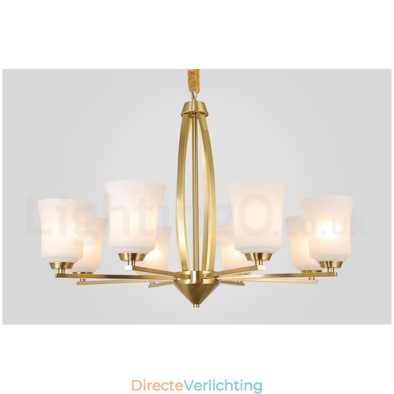 8 Lichts Pure Messing Grote Luxe Rustieke Retro Vintage Messing Hangende Kroonluchter met Glazen Kapjes