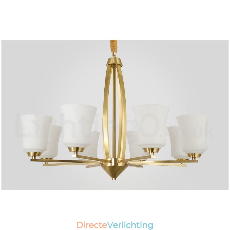 8 Lichts Pure Messing Grote Luxe Rustieke Retro Vintage Messing Hangende Kroonluchter met Glazen Kapjes