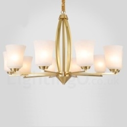 Retro Vintage Messing Hangende Kroonluchter met Glazen Kapjes