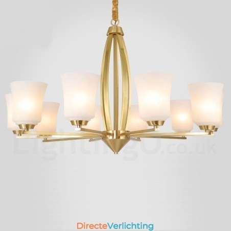 Retro Vintage Messing Hangende Kroonluchter met Glazen Kapjes Retro Vintage Messing Hangende Kroonluchter met Glazen Kapjes