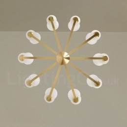 Retro Vintage Messing Hangende Kroonluchter met Glazen Kapjes