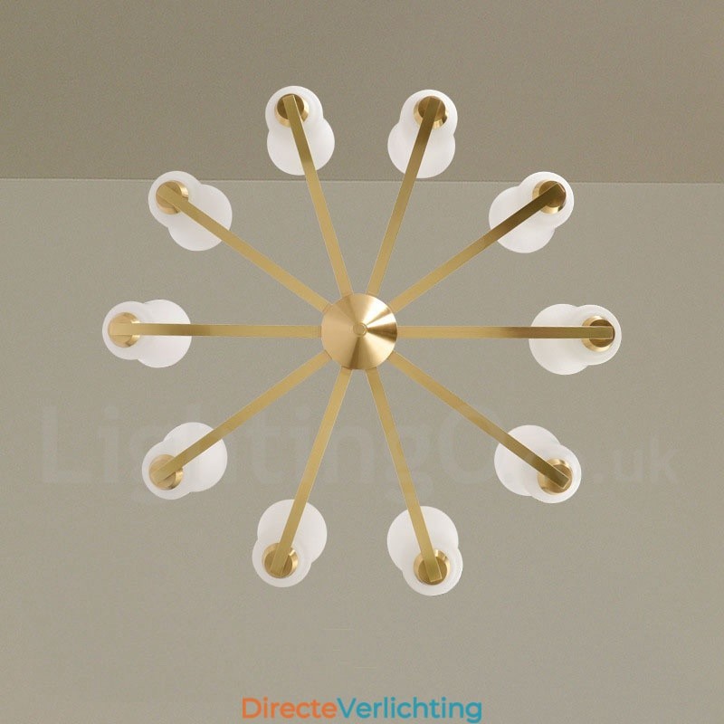 Retro Vintage Messing Hangende Kroonluchter met Glazen Kapjes