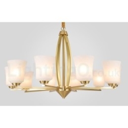 Retro Vintage Messing Hangende Kroonluchter met Glazen Kapjes
