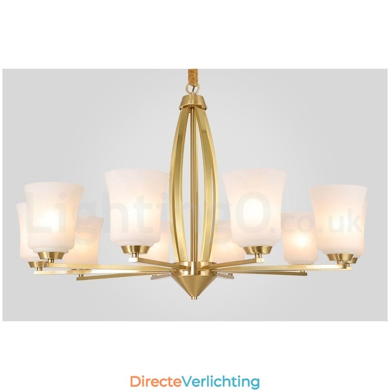 Retro Vintage Messing Hangende Kroonluchter met Glazen Kapjes