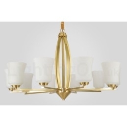 Retro Vintage Messing Hangende Kroonluchter met Glazen Kapjes
