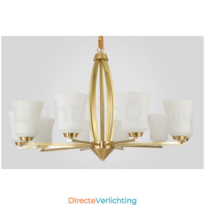 Retro Vintage Messing Hangende Kroonluchter met Glazen Kapjes
