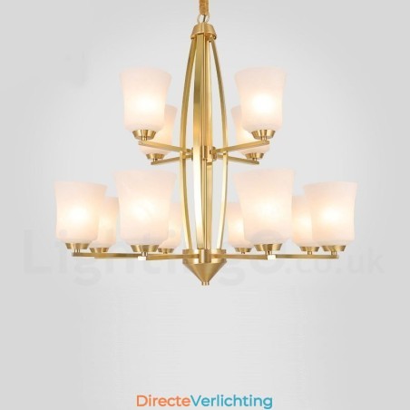 12 Lichts Pure Messing Grote Luxe Rustieke Retro Vintage Messing Hangende Kroonluchter met Glazen Kapjes 12 Lichts Pure Messing Grote Luxe Rustieke Retro Vintage Messing Hangende Kroonluchter met Glazen Kapjes