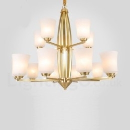 15 Lichts Pure Messing Grote Luxe Rustieke Retro Vintage Messing Hangende Kroonluchter met Glazen Kapjes