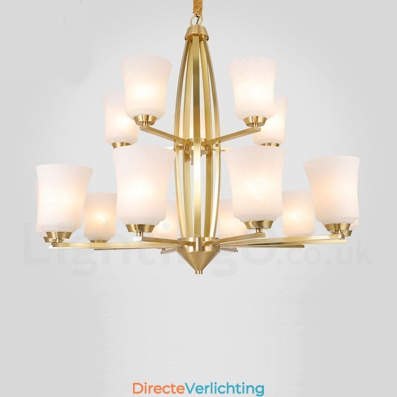 15 Lichts Pure Messing Grote Luxe Rustieke Retro Vintage Messing Hangende Kroonluchter met Glazen Kapjes