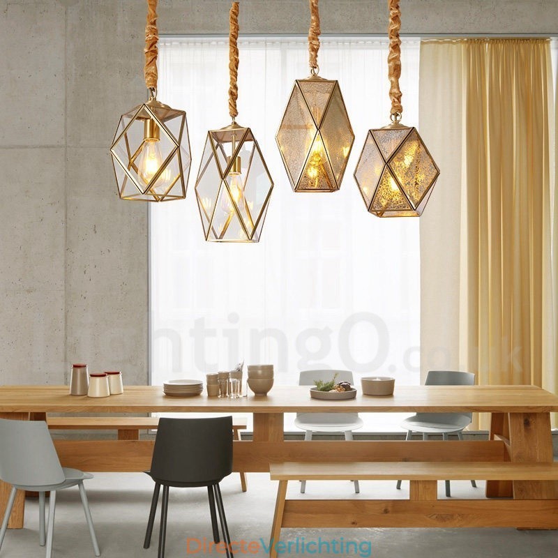 Puur messing rustieke lodge hanglamp in Scandinavische stijl met glazen kap