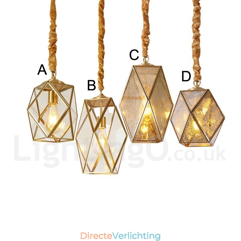 Puur messing rustieke lodge hanglamp in Scandinavische stijl met glazen kap