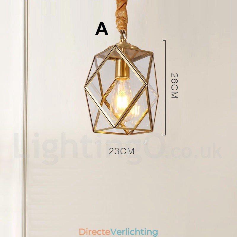 Puur messing rustieke lodge hanglamp in Scandinavische stijl met glazen kap
