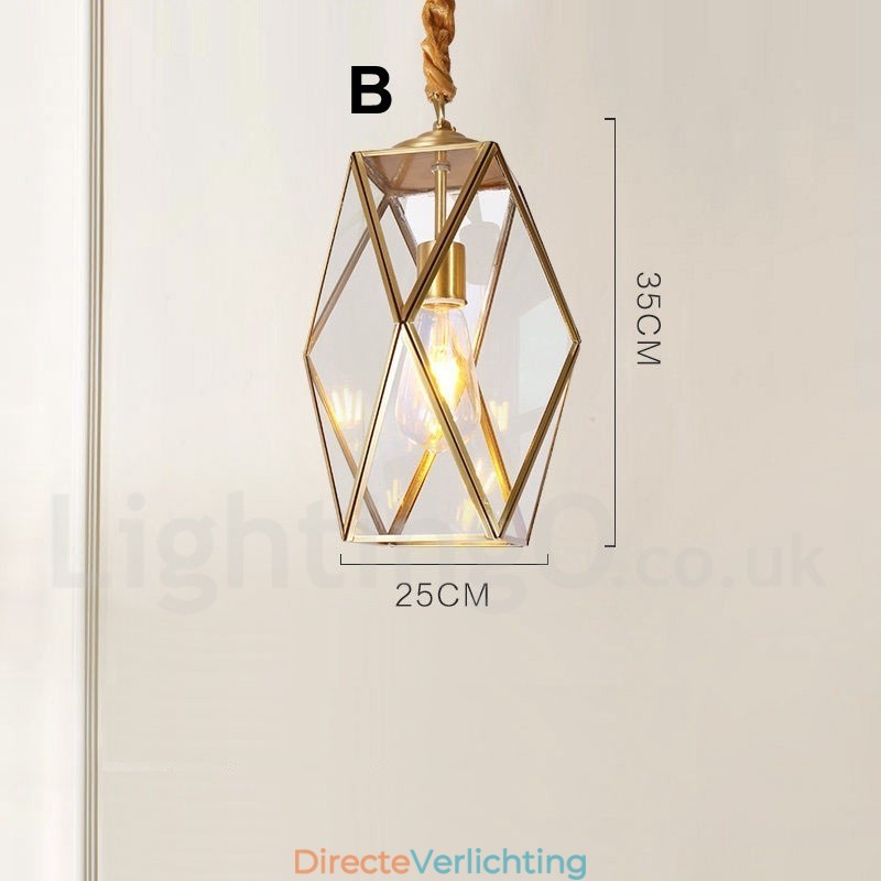 Puur messing rustieke lodge hanglamp in Scandinavische stijl met glazen kap