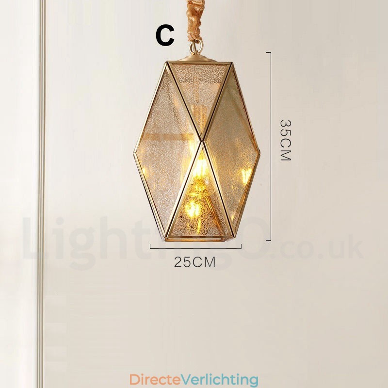 Puur messing rustieke lodge hanglamp in Scandinavische stijl met glazen kap