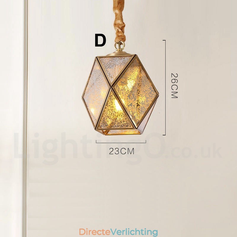 Puur messing rustieke lodge hanglamp in Scandinavische stijl met glazen kap