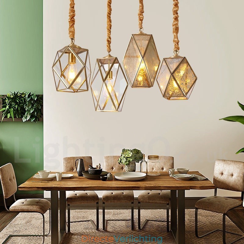 Puur messing rustieke lodge hanglamp in Scandinavische stijl met glazen kap