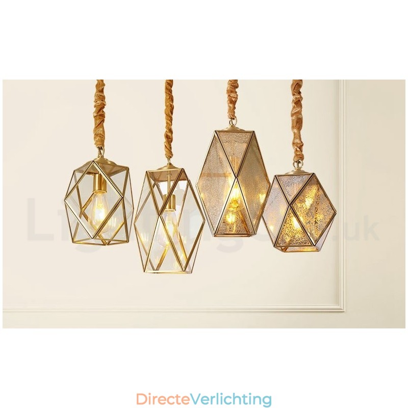 Puur messing rustieke lodge hanglamp in Scandinavische stijl met glazen kap