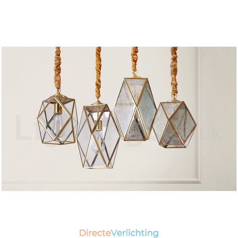 Puur messing rustieke lodge hanglamp in Scandinavische stijl met glazen kap