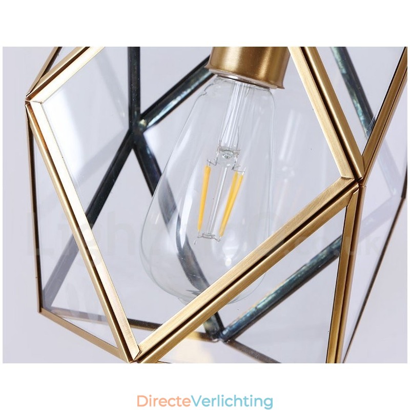 Puur messing rustieke lodge hanglamp in Scandinavische stijl met glazen kap