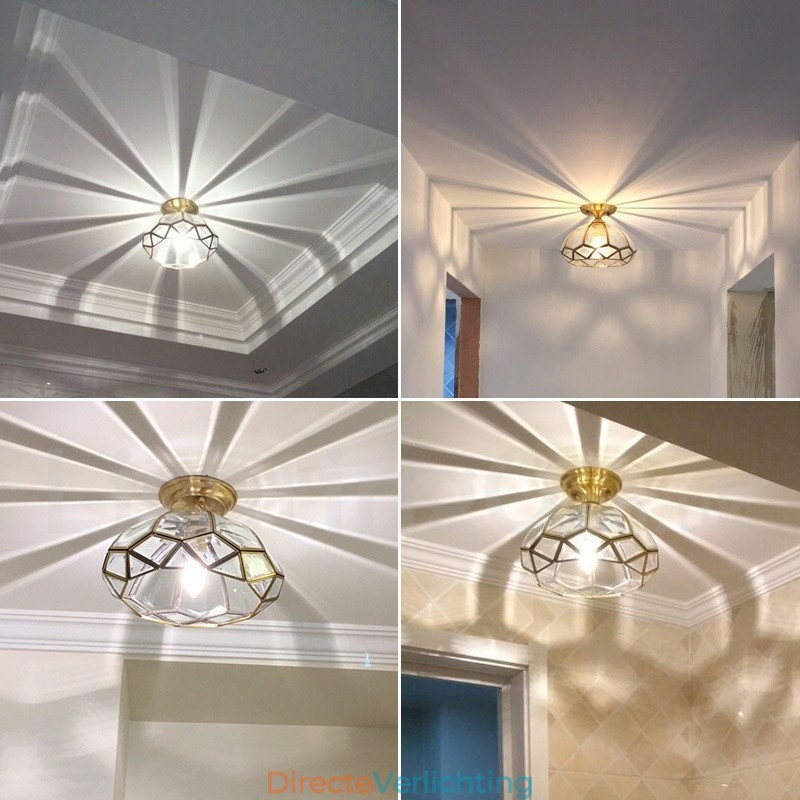 Puur messing rustieke lodge Scandinavische stijl plafondlamp met glazen kap