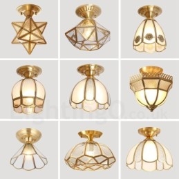 Puur messing rustieke lodge Scandinavische stijl plafondlamp met glazen kap